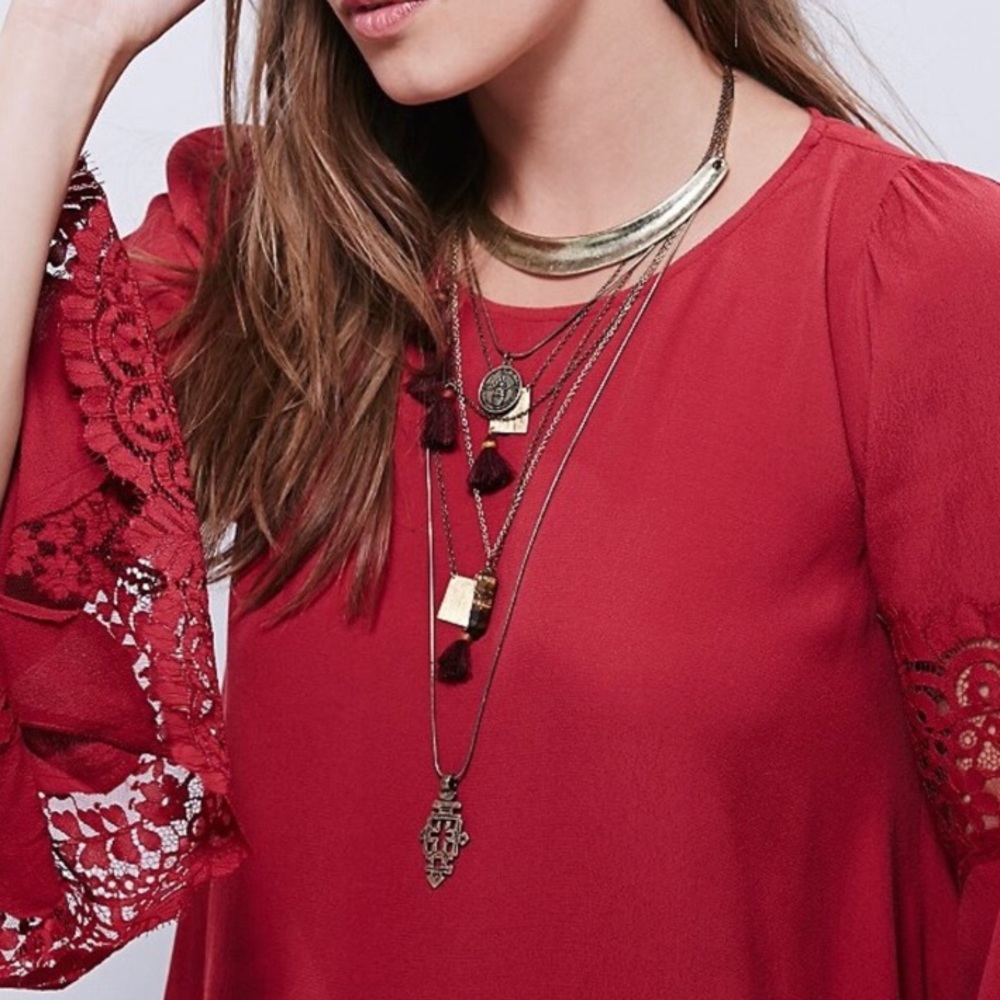 For Love & Lemons Red Bell Sleeve Dress - Picture 4 of 5